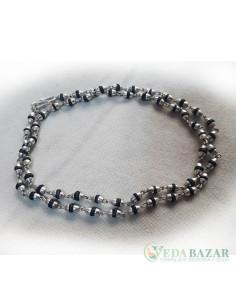 Кантхималы туласи черные с серебром 1 ряд (Black Tulasi Silver), 2 мм, Индия