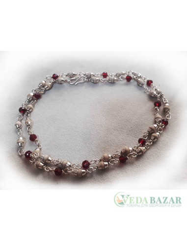 Кантхималы туласи + кристал бордовый с серебром 1 ряд (Tulasi + Crystal Burgundy Silver), 4 мм, Индия