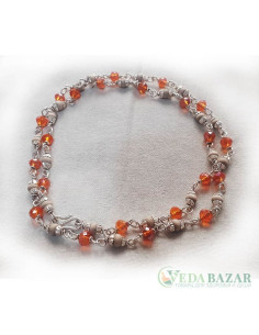 Кантхималы туласи + кристал оранжевый с серебром 1 ряд (Tulasi + Crystal Orange Silver), 4 мм, Индия