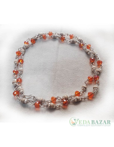 Кантхималы туласи + кристал оранжевый с серебром 1 ряд (Tulasi + Crystal Orange Silver), 4 мм, Индия
