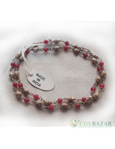Кантхималы туласи + рубин с серебром 1 ряд (Tulasi + Ruby Silver), 4 мм, Индия