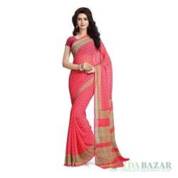 Сари из шифона с красивым орнаментом (цвет — красный), Chiffon Sari with beautiful ornament (color — red)