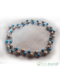 Кантхималы туласи + бирюза с серебром 1 ряд (Tulasi + Turquoise Silver), 4 мм, Индия