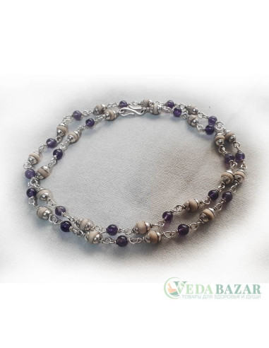 Кантхималы туласи + гранат с серебром 1 ряд (Tulasi + Garnet Silver), 4 мм, Индия