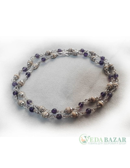 Кантхималы туласи + гранат с серебром 1 ряд (Tulasi + Garnet Silver), 4 мм, Индия