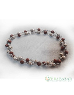 Кантхималы туласи + солнечный камень с серебром 1 ряд (Tulasi + Sunstone Silver), 4 мм, Индия