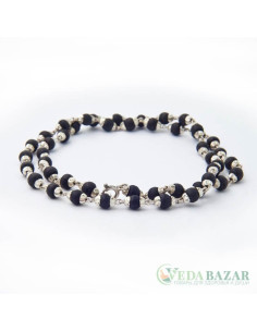 Кантхималы туласи черные с серебром 1 ряд (Black Tulasi Silver), 6 мм, Индия