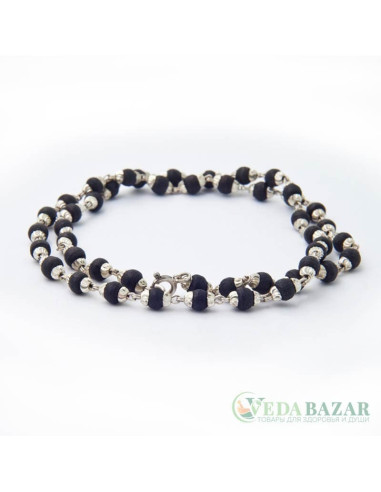 Кантхималы туласи черные с серебром 1 ряд (Black Tulasi Silver), 6 мм, Индия