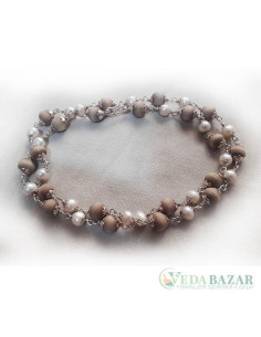Кантхималы туласи + жемчуг с серебром 1 ряд (Tulasi + Pearl Silver), 7 мм, Индия