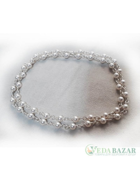 Бусы жемчуг с серебром 1 ряд (Pearl Silver), 3 мм, Индия