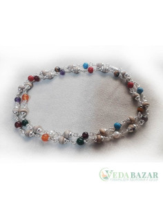 Бусы Навартана + туласи 1 ряд (Navaratna Tulasi Silver), 3 мм, Индия