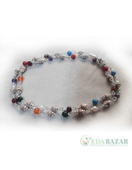 Бусы Навартана + туласи 1 ряд (Navaratna Tulasi Silver), 3 мм, Индия