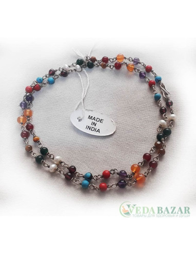 Бусы Навартана 1 ряд (Navaratna Silver), 4 мм, Индия