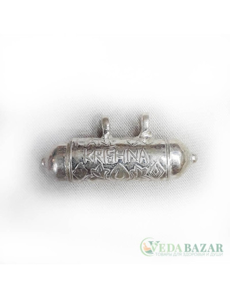 Кавача серебряная Кришна (Silver Kavacha Krishna), 3 см, Индия
