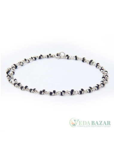 Кантхималы туласи черные с серебром 1 ряд (Tulasi Silver), 3 мм, Индия