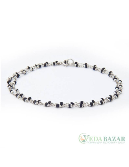 Кантхималы туласи черные с серебром 1 ряд (Tulasi Silver), 3 мм, Индия