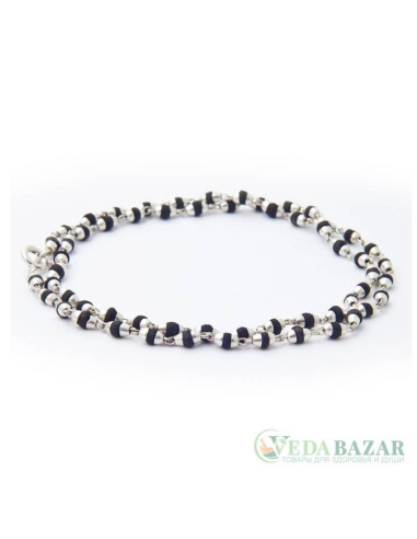 Кантхималы туласи черные с серебром 1 ряд (Tulasi Silver), 5 мм, Индия