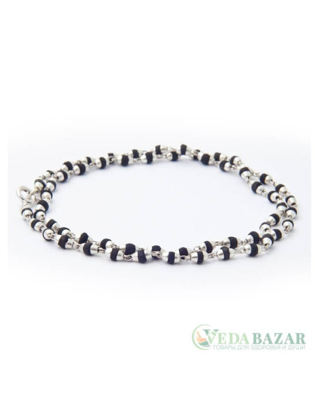 Кантхималы туласи черные с серебром 1 ряд (Tulasi Silver), 5 мм, Индия