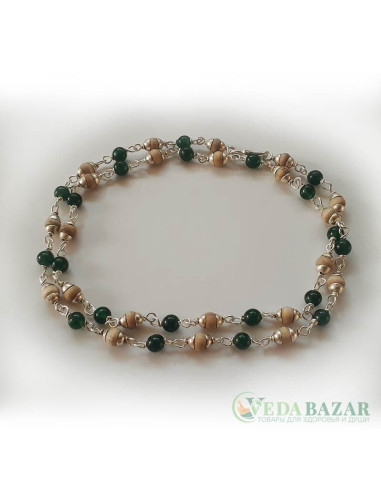 Кантхималы туласи + оникс с серебром 1 ряд (Tulasi + Onyx  Silver), 4 мм, Индия