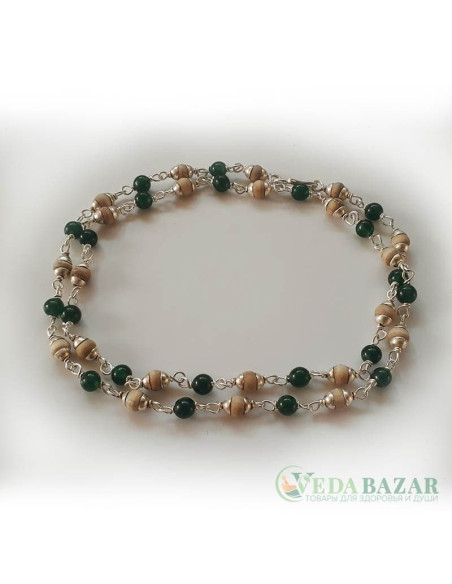 Кантхималы туласи + оникс с серебром 1 ряд (Tulasi + Onyx  Silver), 4 мм, Индия