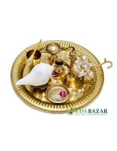Набор для пуджи, латунь, средний размер (Set for puja, brass, average size), 8 предметов