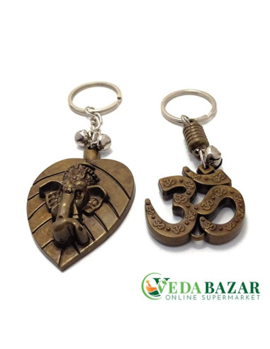 Набор брелок для ключей Ом и Ганеш (Om Leaf Ganesh Keychain), 100гр, Кэй Эра (Key Era)