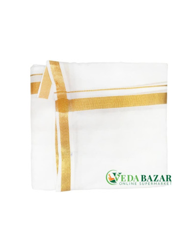 Дхоти хлопок золотистая линия (Dhoti cotton golden line), 4,5 м, Ведабазар (Vedabazar)