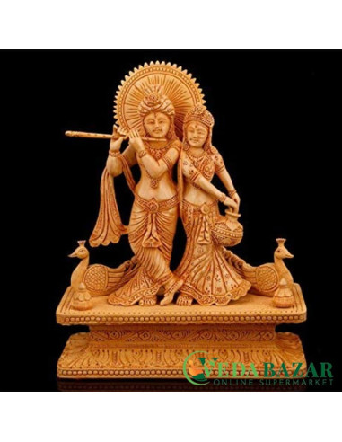 Деревянная статуя Радхи Кришны, коричневый (Wood Radha Krishna Statue), 33 x 25 см, Ведабазар (Vedabazar)