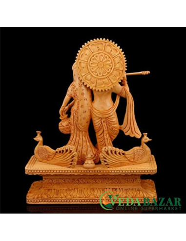Деревянная статуя Радхи Кришны, коричневый (Wood Radha Krishna Statue), 33 x 25 см, Ведабазар (Vedabazar)