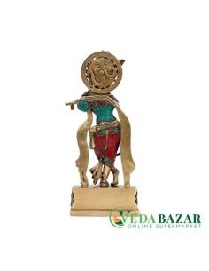 Медная статуя Кришны, разноцветная (Brass Lord Krishna Statue), 30,5 см , Ведабазар (Vedabazar) 2