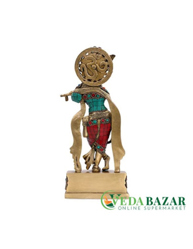Медная статуя Кришны, разноцветный (Brass Lord Krishna Statue), 12 дюймов , Ведабазар (Vedabazar)