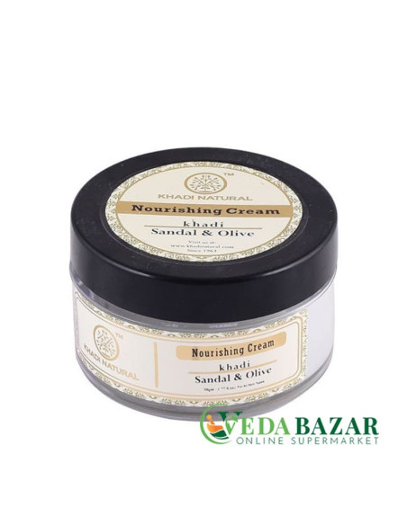 Купить Натуральный питательный крем с сандалом и оливковым маслом (Natural Sandal & Olive Nourishing Cream) 50 гр, Кхади (Khadi)