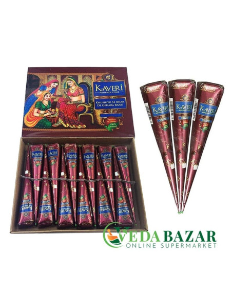 Натуральная хна для мехенди (Mehandi) 12 конусов, Кавери (Kaveri)