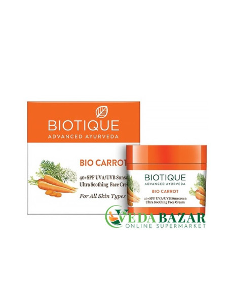 Солнцезащитный лосьон SPF 40 UVA/UVB Кэрот Санскрин (Bio Carrot Sunscreen Lotion), 50 мл, Биотик (Biotique)