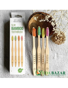 Тонкие бамбуковые зубные щетки, (Slim Bamboo Toothbrushes), 4 штуки, Террабраш (Terrabrush)