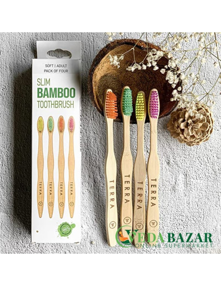 Тонкие бамбуковые зубные щетки, (Slim Bamboo Toothbrushes), 4 штуки, Террабраш (Terrabrush)