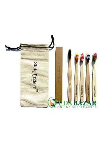 Эко-зубные щетки и хлопковый мешочек (Eco Toothbrush with Cotton Pouch), 5 шт,  Стэйт Прайд-Т (State Pride-T)