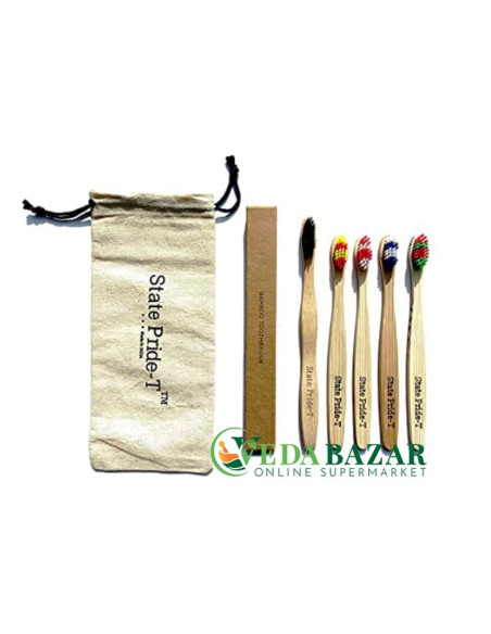 Эко-зубные щетки и хлопковый мешочек (Eco Toothbrush with Cotton Pouch), 5 шт,  Стэйт Прайд-Т (State Pride-T)