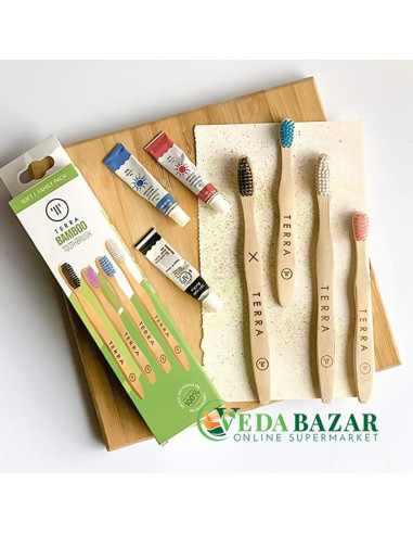 Тонкие бамбуковые зубные щетки,  (Slim Bamboo Toothbrushes), набор из 4 мягких щетинок, Террабраш (Terrabrush)