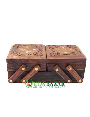 Деревянная шкатулка для украшений с латунной инкрустацией (Jewellery Box for Women), 20.3 x 10.2 x 7.6 см
