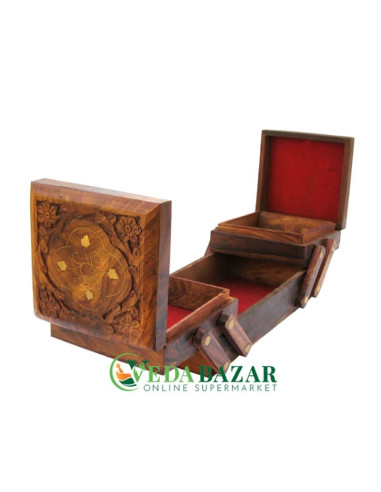 Деревянная шкатулка для украшений с латунной инкрустацией (Jewellery Box for Women), 20.3 x 10.2 x 7.6 см
