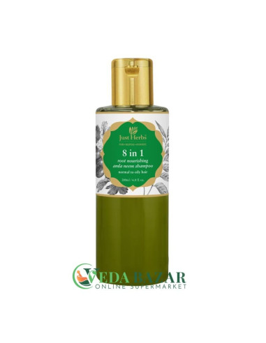 Питательный шампунь для корней волос «8 в 1» (8 in 1 Root Nourishing Amla Neem Shampoo), 200 мл, Джаст Хербс (Just Herbs)