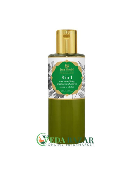 Питательный шампунь для корней волос «8 в 1» (8 in 1 Root Nourishing Amla Neem Shampoo), 200 мл, Джаст Хербс (Just Herbs)