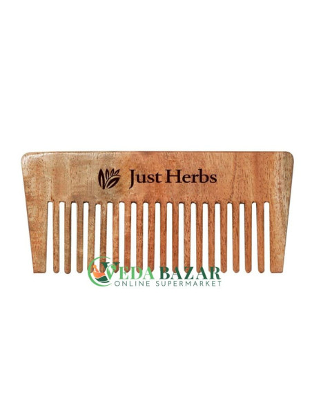 Расческа из дерева ним (Handmade Wide Tooth Neem Comb), ручной работы, Джаст Хербс (Just Herbs)