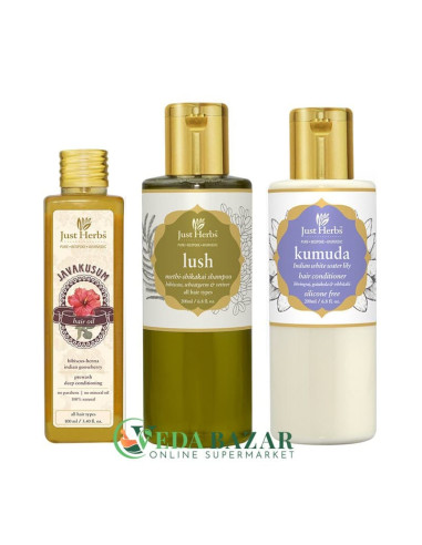 Аюрведический Набор для Увеличения Объема Волос "Трио", (Ayurvedic Hair Volumising Kit), Джаст Хербс (Just Herbs)