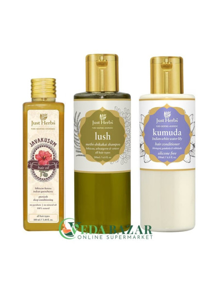 Аюрведический Набор для Увеличения Объема Волос "Трио", (Ayurvedic Hair Volumising Kit), Джаст Хербс (Just Herbs)