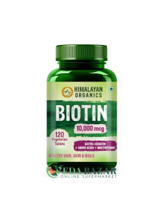Препарат Биотин (Biotin) для Здоровья Волос и Ногтей, С Кератином, 120 Капсул, Хималаян Органикс (Himalayan Organics)