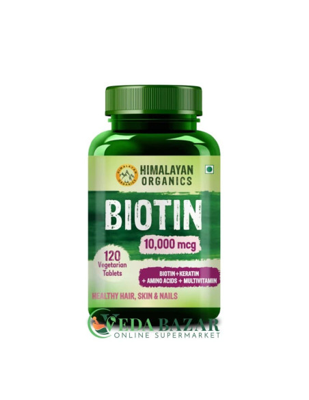Препарат Биотин (Biotin) для Здоровья Волос и Ногтей, С Кератином, 120 Капсул, Хималаян Органикс (Himalayan Organics)