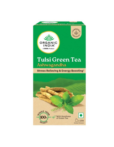Туласи Зеленый Чай Ашваганда (Tulsi Green Tea Ashwagandha), 25 шт, Органик Индия (Organic India)