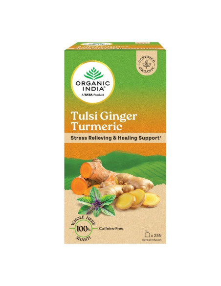 Тулси с имбирём и куркумой (Tulsi Ginger Turmeric), для иммунитета, 25 пак., Органик Индия (Organic India)
